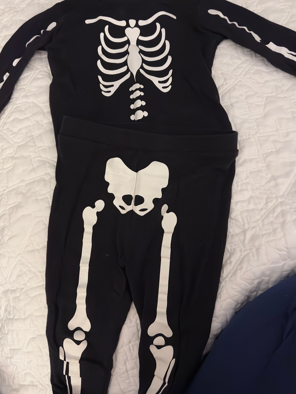 Black Skeleton Print Two-Piece Pajama Set